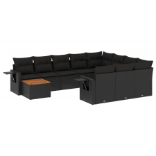 vidaXL 11 részes fekete polyrattan kerti ülőgarnitúra párnákkal (3257077) kerti bútor
