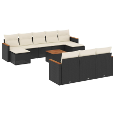 vidaXL 11 részes fekete polyrattan kerti ülőgarnitúra párnákkal (3258822) kerti bútor