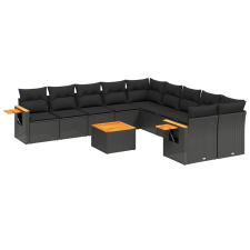 vidaXL 11 részes fekete polyrattan kerti ülőgarnitúra párnákkal (3259598) kerti bútor