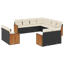 vidaXL 11 részes fekete polyrattan kerti ülőgarnitúra párnákkal (3260579) kerti bútor