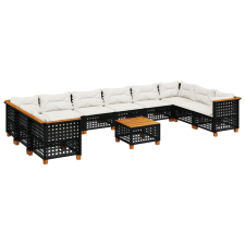 vidaXL 11 részes fekete polyrattan kerti ülőgarnitúra párnákkal (3262028) kerti bútor