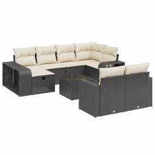 vidaXL 11 részes fekete polyrattan kerti ülőgarnitúra párnákkal (3266246) kerti bútor