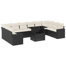 vidaXL 11 részes fekete polyrattan kerti ülőgarnitúra párnákkal (3267516) kerti bútor