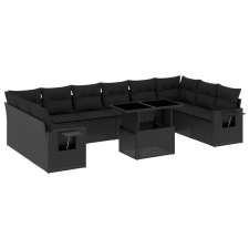 vidaXL 11 részes fekete polyrattan kerti ülőgarnitúra párnákkal (3268145) kerti bútor