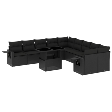 vidaXL 11 részes fekete polyrattan kerti ülőgarnitúra párnákkal (3268165) kerti bútor