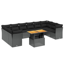 vidaXL 11 részes fekete polyrattan kerti ülőgarnitúra párnákkal (3271020) kerti bútor