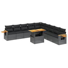 vidaXL 11 részes fekete polyrattan kerti ülőgarnitúra párnákkal (3273701) kerti bútor