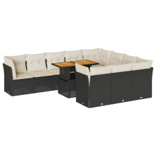 vidaXL 11 részes fekete polyrattan kerti ülőgarnitúra párnákkal (3326975) kerti bútor