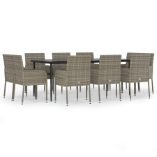vidaXL 11 részes fekete-szürke polyrattan étkezőgarnitúra párnákkal (3185154) kerti bútor