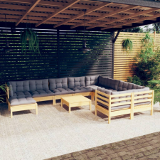 vidaXL 11 részes fenyőfa kerti ülőgarnitúra szürke párnákkal kerti bútor