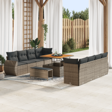 vidaXL 11 Részes Kerti Kanapé Szett Párnákkal Szürke Poly Rattan Akácia kerti bútor
