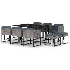 vidaXL 11 részes szürke polyrattan kerti étkezőszett párnákkal (313101) kerti bútor