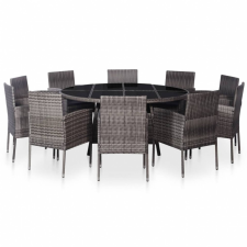  vidaXL 11-részes szürke polyrattan kültéri étkezőszett párnákkal kerti bútor