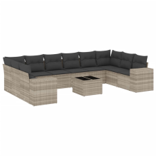 vidaXL 11 részes világosszürke polyrattan kerti ülőgarnitúra párnákkal (3223081) kerti bútor