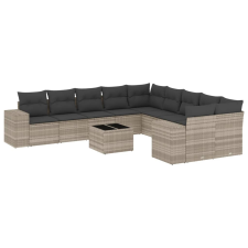 vidaXL 11 részes világosszürke polyrattan kerti ülőgarnitúra párnákkal (3255459) kerti bútor