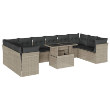 vidaXL 11 részes világosszürke polyrattan kerti ülőgarnitúra párnákkal (3266862) kerti bútor