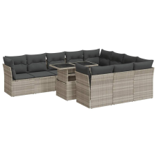 vidaXL 11 részes világosszürke polyrattan kerti ülőgarnitúra párnákkal (3326233) kerti bútor