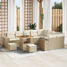 vidaXL 12 Darabos Kert Kanapé Szett Párnákkal Bézs Poli Rattan Akáccal kerti bútor
