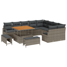 vidaXL 12 darabos Kertifotel Készlet Párnákkal Szürke Poli Rattan Akáciával (3364508) kerti bútor