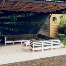 vidaXL 12 részes fehér fenyőfa kerti ülőgarnitúra párnákkal kerti bútor