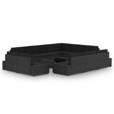 vidaXL 12 részes fekete polyrattan kerti ülőgarnitúra párnákkal kerti bútor