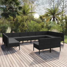 vidaXL 12 részes fekete polyrattan kerti ülőgarnitúra párnákkal kerti bútor