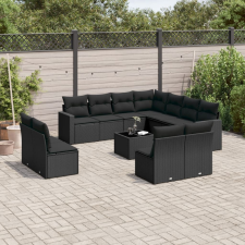 vidaXL 12 részes fekete polyrattan kerti ülőgarnitúra párnákkal kerti bútor