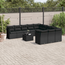 vidaXL 12 részes fekete polyrattan kerti ülőgarnitúra párnákkal kerti bútor
