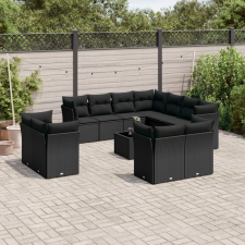 vidaXL 12 részes fekete polyrattan kerti ülőgarnitúra párnákkal kerti bútor