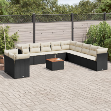 vidaXL 12 részes fekete polyrattan kerti ülőgarnitúra párnákkal kerti bútor