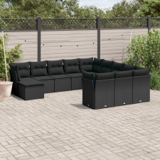 vidaXL 12 részes fekete polyrattan kerti ülőgarnitúra párnákkal kerti bútor