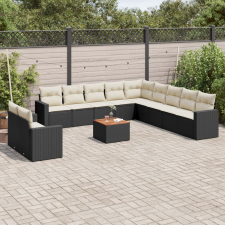 vidaXL 12 részes fekete polyrattan kerti ülőgarnitúra párnákkal kerti bútor
