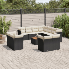 vidaXL 12 részes fekete polyrattan kerti ülőgarnitúra párnákkal kerti bútor