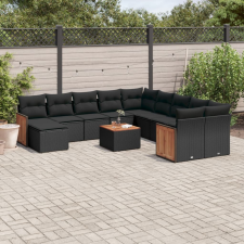 vidaXL 12 részes fekete polyrattan kerti ülőgarnitúra párnákkal kerti bútor