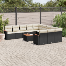 vidaXL 12 részes fekete polyrattan kerti ülőgarnitúra párnákkal kerti bútor