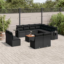 vidaXL 12 részes fekete polyrattan kerti ülőgarnitúra párnákkal kerti bútor