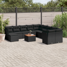 vidaXL 12 részes fekete polyrattan kerti ülőgarnitúra párnákkal kerti bútor