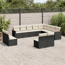 vidaXL 12 részes fekete polyrattan kerti ülőgarnitúra párnákkal kerti bútor
