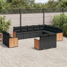 vidaXL 12 részes fekete polyrattan kerti ülőgarnitúra párnákkal kerti bútor