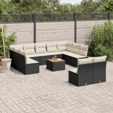 vidaXL 12 részes fekete polyrattan kerti ülőgarnitúra párnákkal kerti bútor