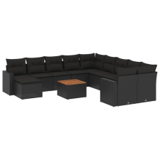 vidaXL 12 részes fekete polyrattan kerti ülőgarnitúra párnákkal (3224417) kerti bútor