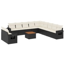 vidaXL 12 részes fekete polyrattan kerti ülőgarnitúra párnákkal (3224642) kerti bútor