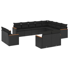 vidaXL 12 részes fekete polyrattan kerti ülőgarnitúra párnákkal (3226510) kerti bútor
