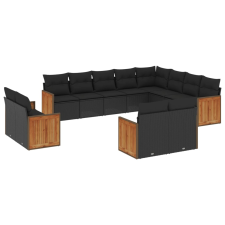 vidaXL 12 részes fekete polyrattan kerti ülőgarnitúra párnákkal (3228190) kerti bútor