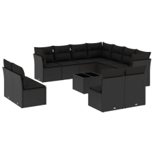 vidaXL 12 részes fekete polyrattan kerti ülőgarnitúra párnákkal (3249664) kerti bútor