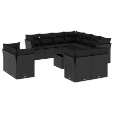 vidaXL 12 részes fekete polyrattan kerti ülőgarnitúra párnákkal (3250354) kerti bútor