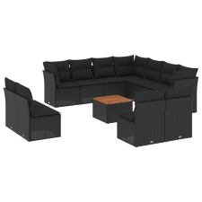 vidaXL 12 részes fekete polyrattan kerti ülőgarnitúra párnákkal (3256034) kerti bútor