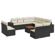 vidaXL 12 részes fekete polyrattan kerti ülőgarnitúra párnákkal (3257834) kerti bútor