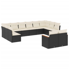 vidaXL 12 részes fekete polyrattan kerti ülőgarnitúra párnákkal (3258843) kerti bútor