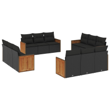 vidaXL 12 részes fekete polyrattan kerti ülőgarnitúra párnákkal (3259913) kerti bútor